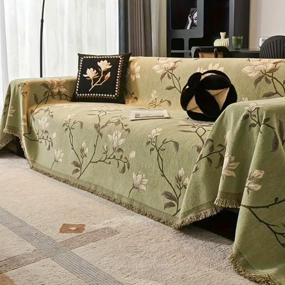 Housse de canapé en chenille fleurs vintage