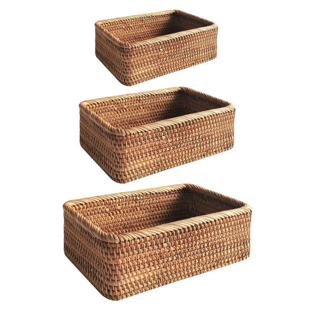 Panier de rangement rectangulaire en rotin