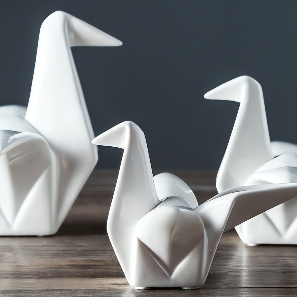 Statue oiseau en céramique inspirée de l'origami
