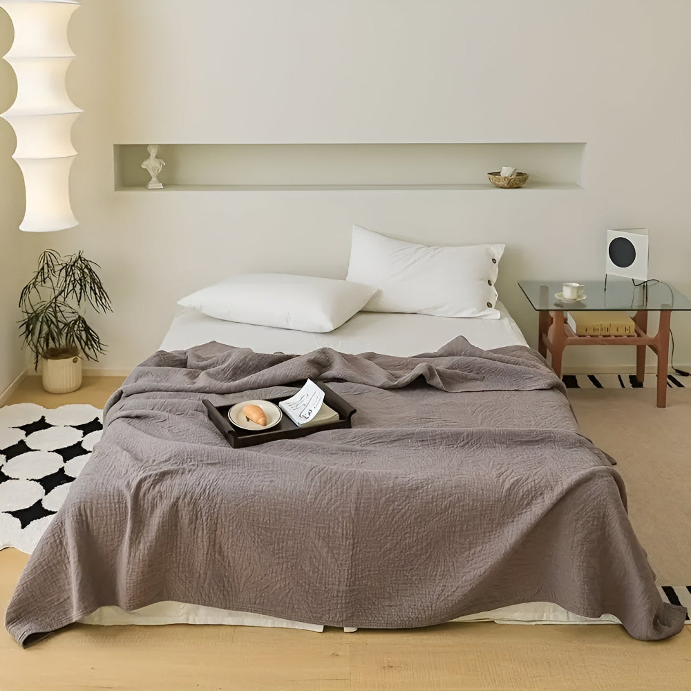 Plaid en coton doux motif feuilles