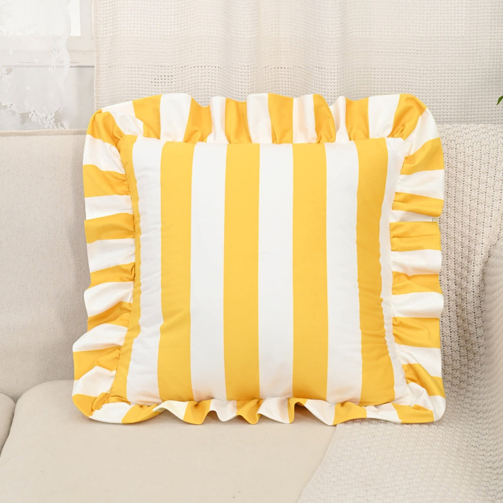 Housse de coussin rétro rayée à volants