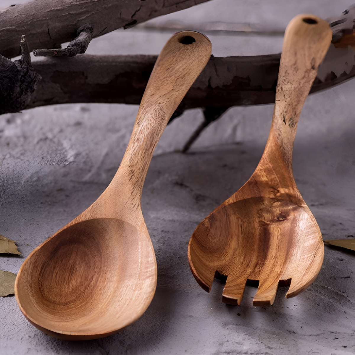 Set à salade en teck rustique | 2 pièces