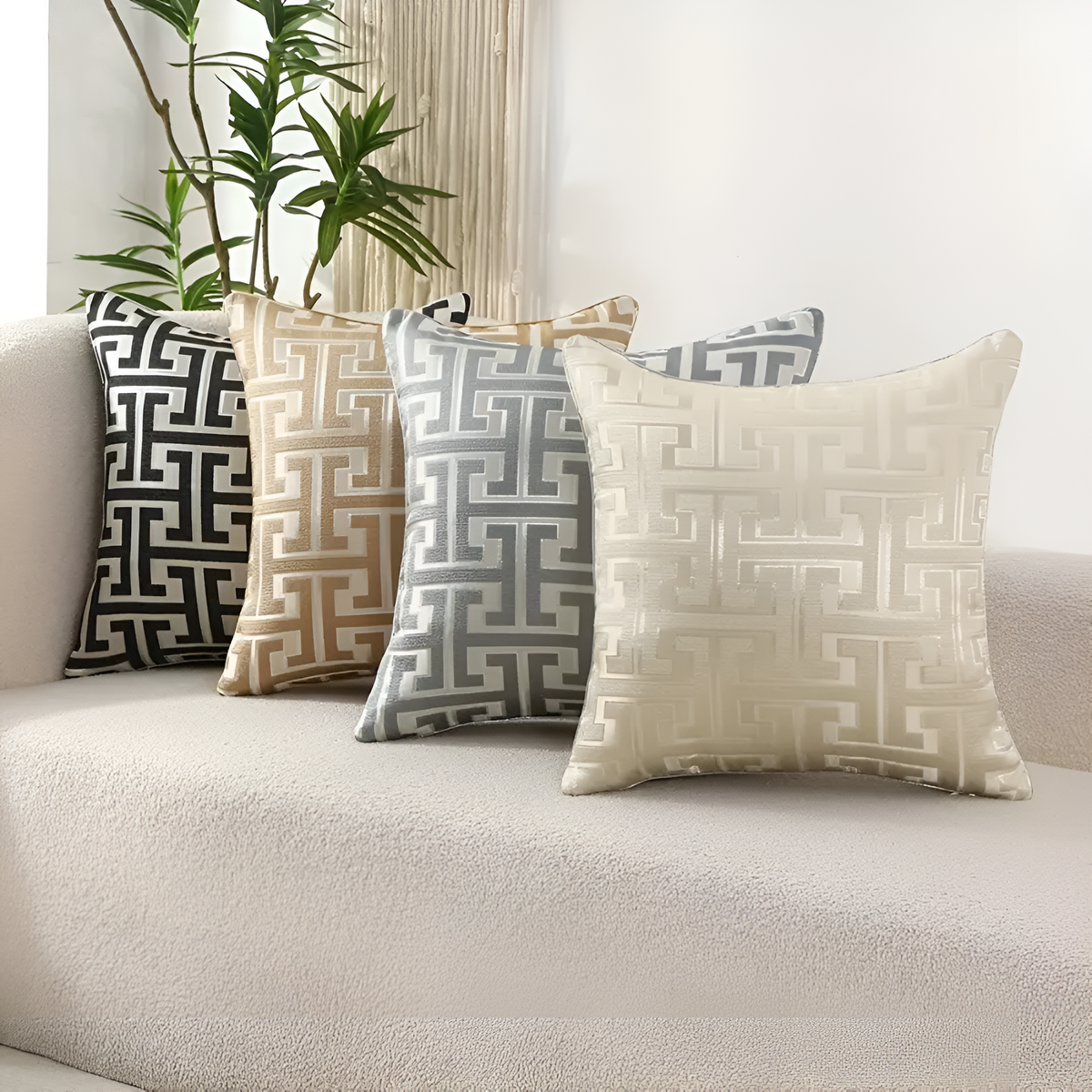 Housse de coussin jacquard géométrique – Beige