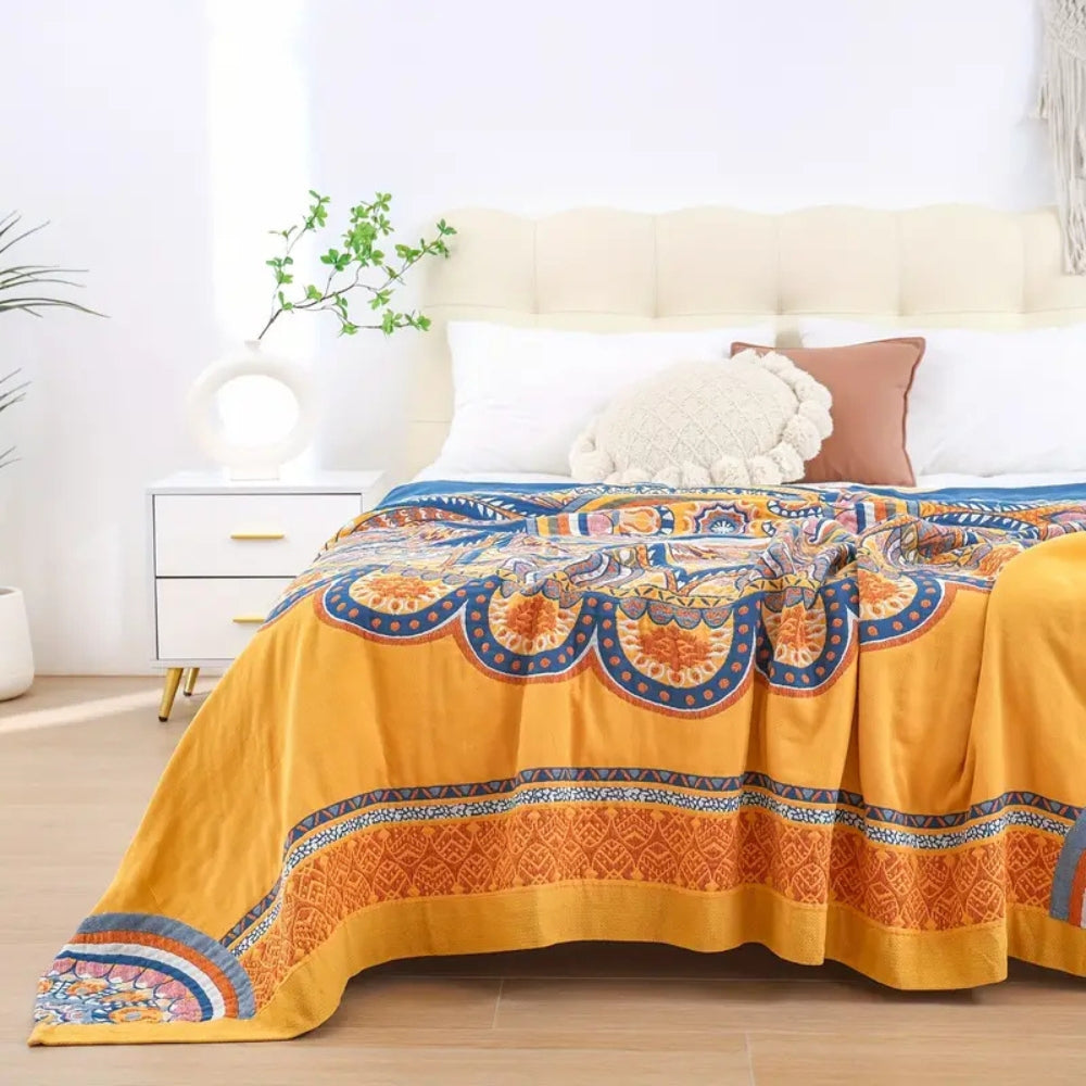 Plaid réversible en coton lotus doré