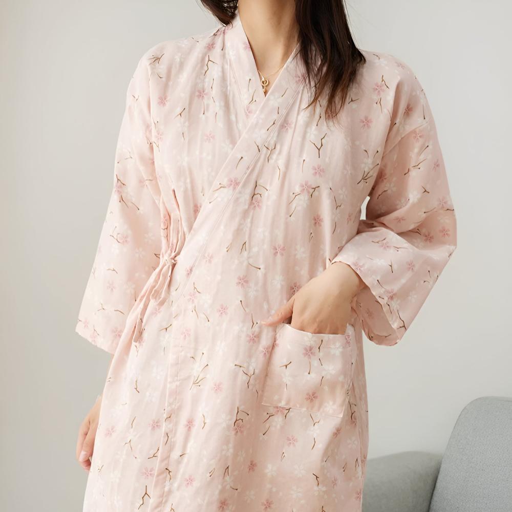 Peignoir en coton à fleurs pour femme