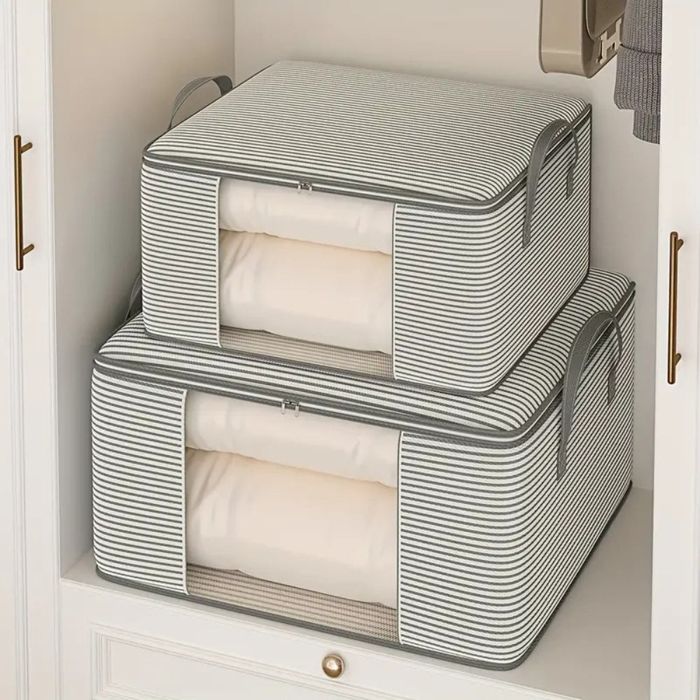 Housse de rangement pliable à rayures classiques – Beige Stripe