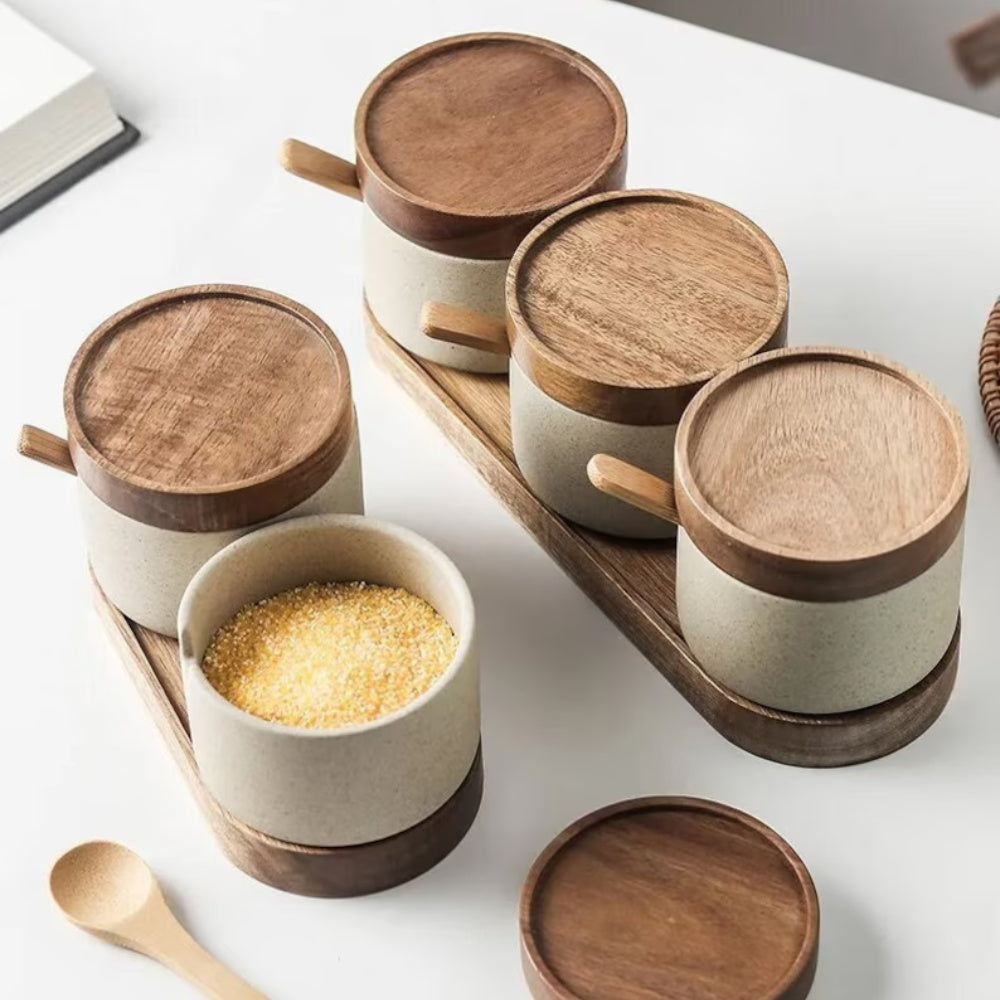 Set de pots à épices en céramique rustique