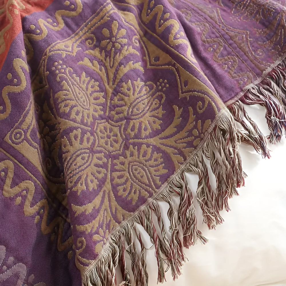 Plaid en coton à pompons mandala