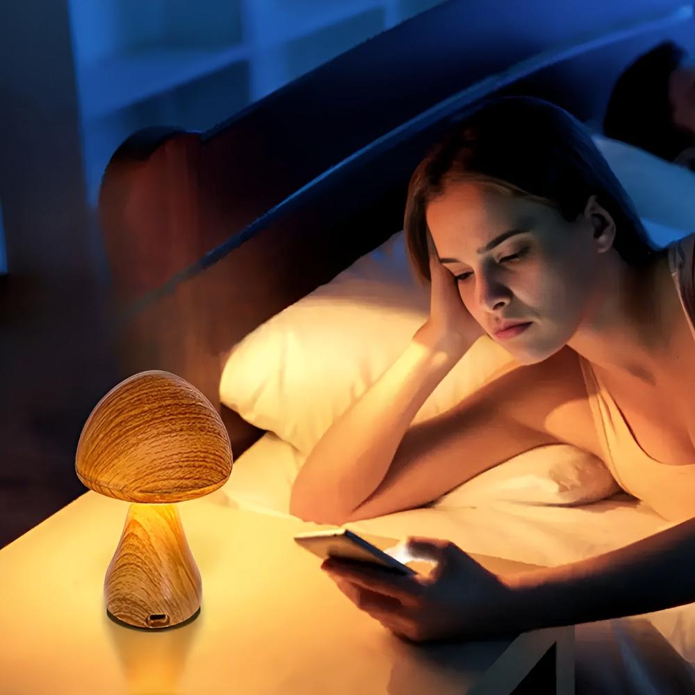 Lampe champignon en bois