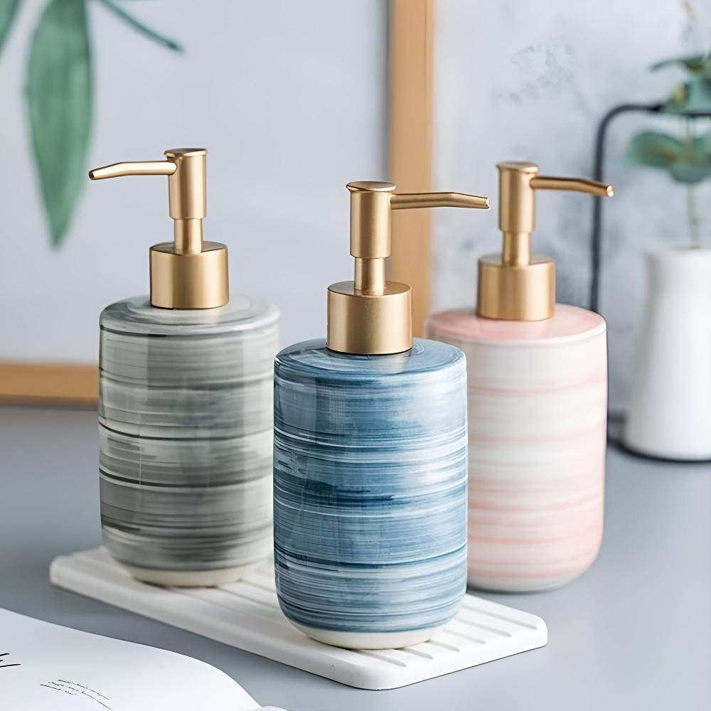 Distributeur de savon en céramique effet marbre – Rose Quartz
