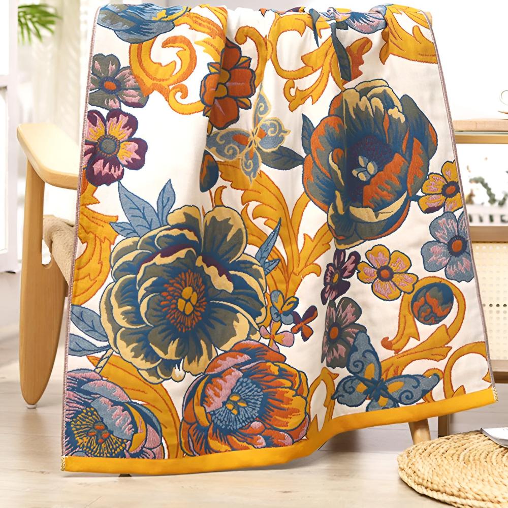 Serviette de bain réversible fleurs épanouies