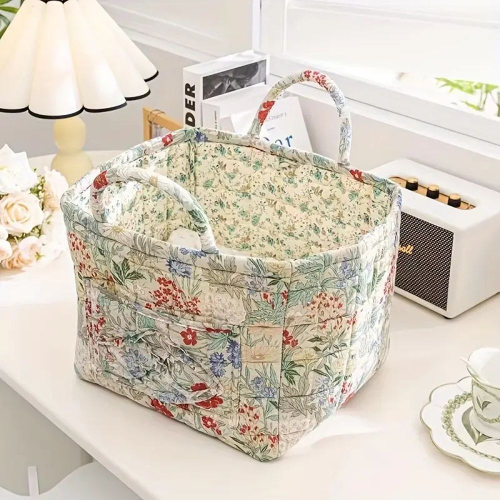 Panier de rangement en toile fleurie