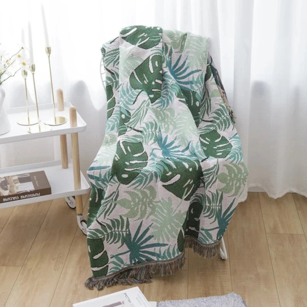 Housse de canapé à pompons feuilles de palmier
