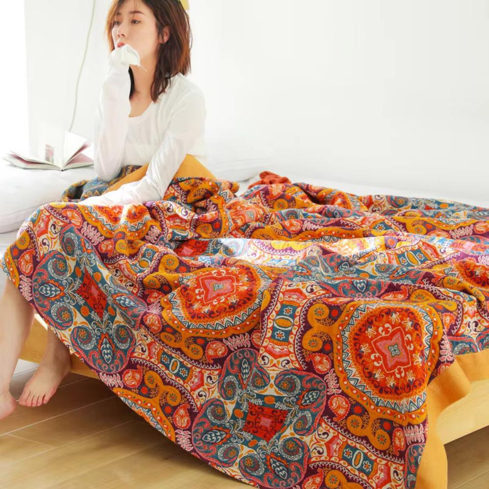 Plaid réversible en coton Sunrise Boho