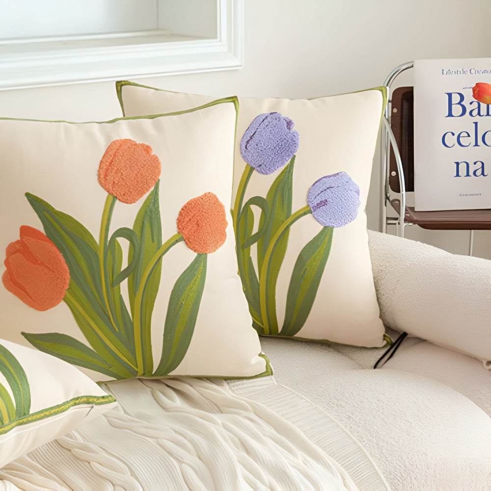 Housse de coussin tulipes en fleur