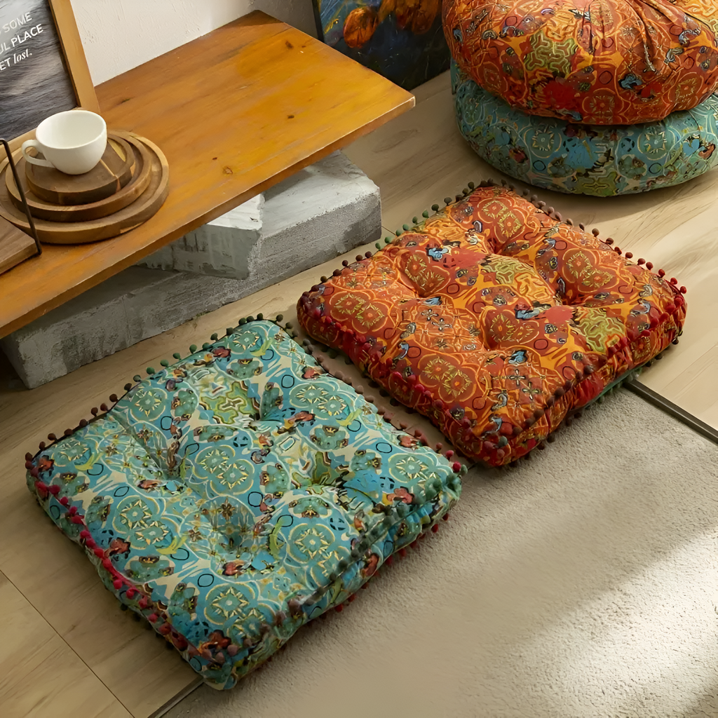 Coussin de sol brodé bohème