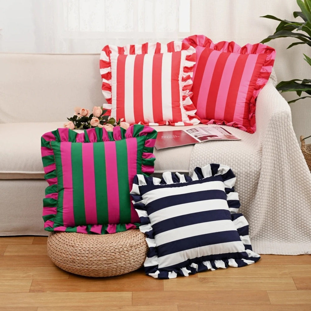 Housse de coussin rétro rayée à volants – Jungle Pop