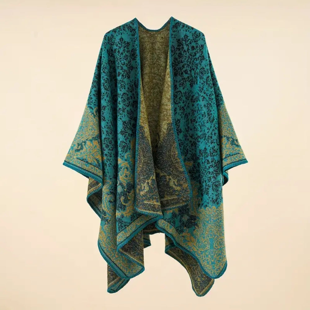 Châle chaud motif baroque – Bleu Vert
