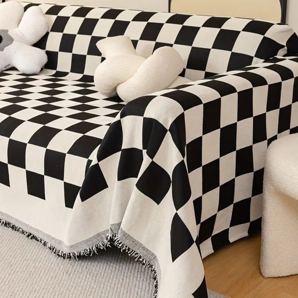 Housse de canapé damier anti-griffures
