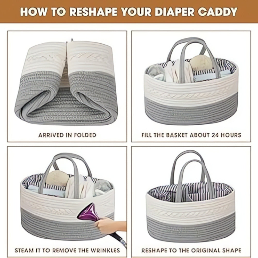 Panier tressé gris pour affaires de bébé
