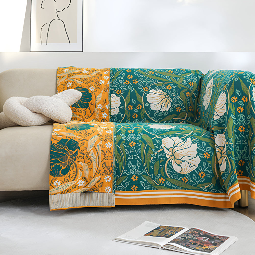 Plaid en coton botanique vert
