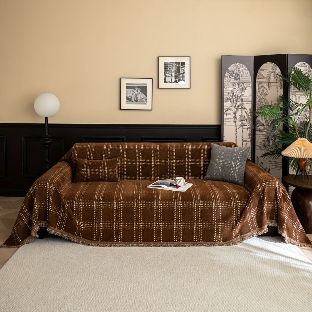 Housse de canapé à carreaux Chesterfield – Mocha Plaid