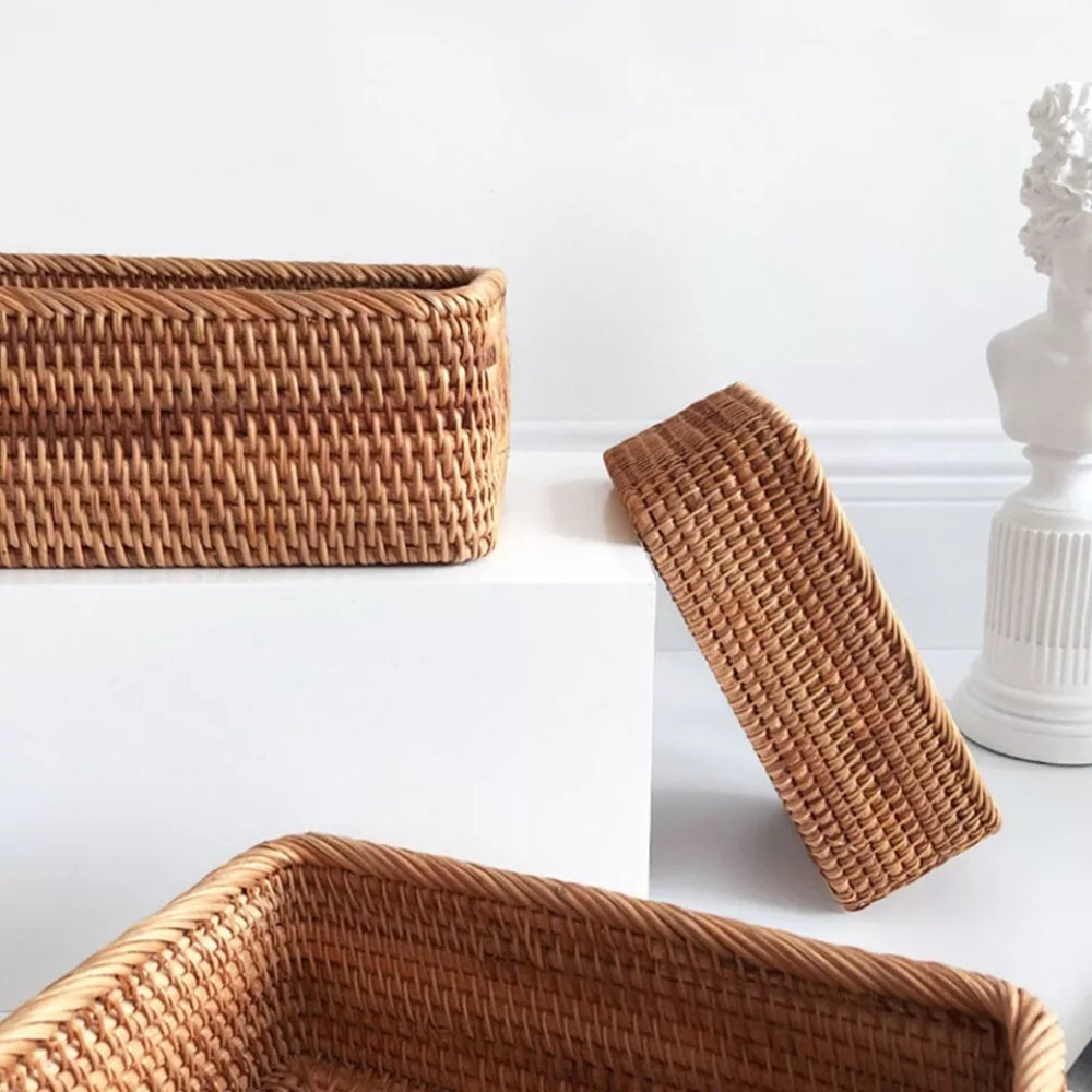 Panier de rangement rectangulaire en rotin