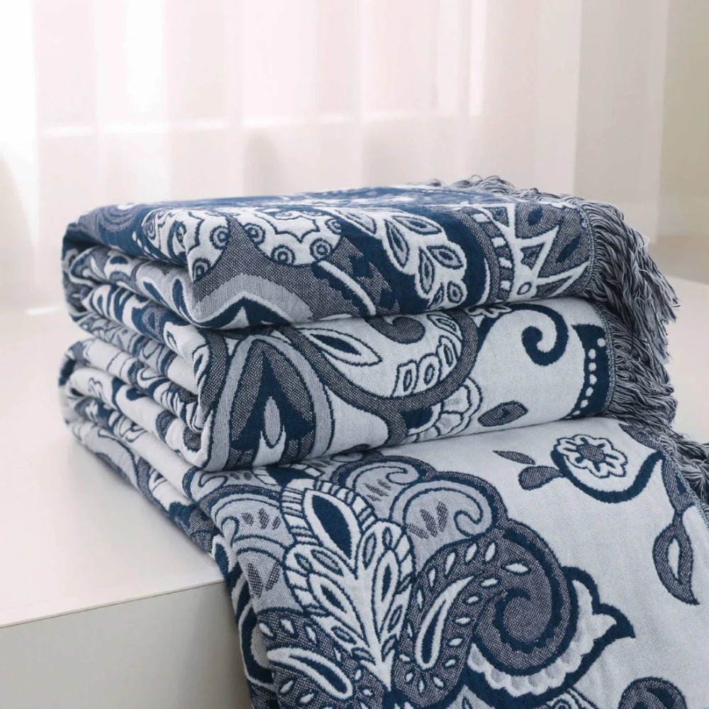 Plaid en coton à pompons Paisley Dream