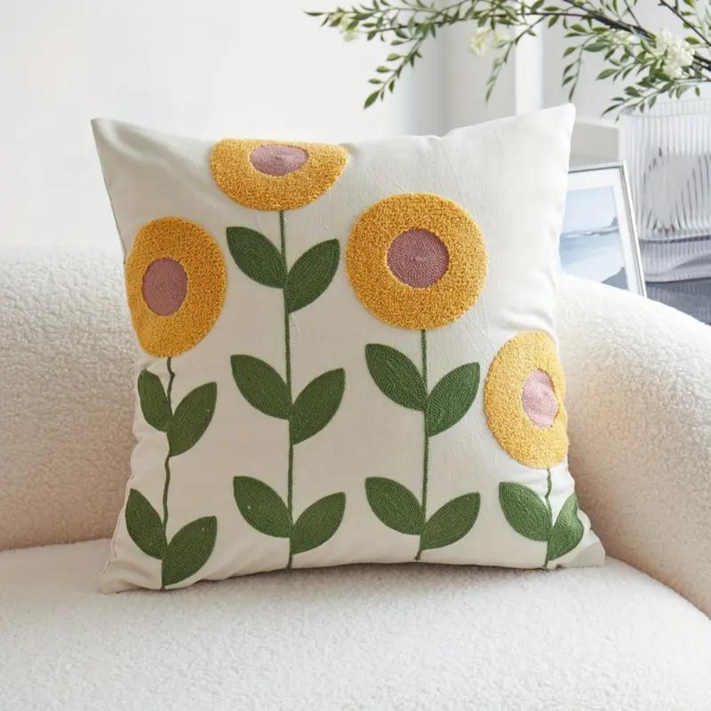 Housse de coussin motif végétal élégant – Jaune