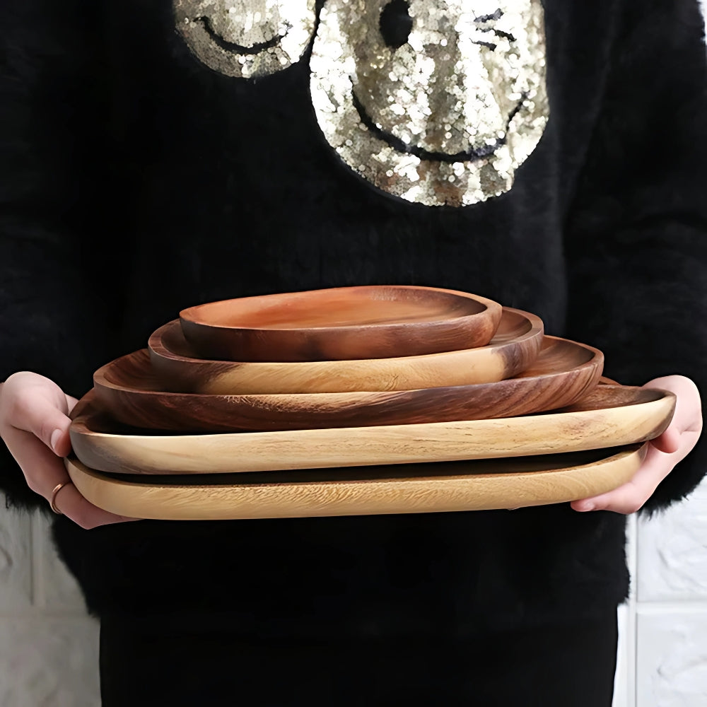 Lot de plateaux de service ovales en acacia