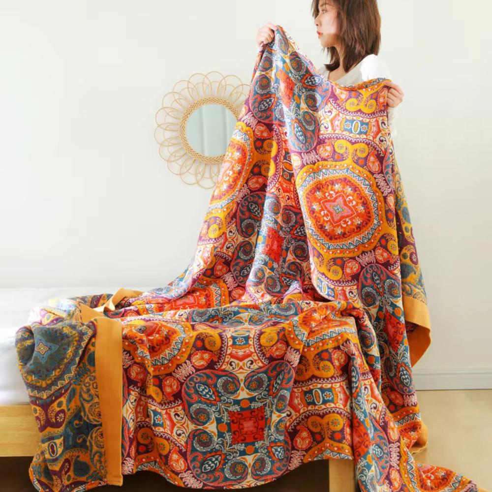 Plaid réversible en coton Sunrise Boho – 59"x79"
