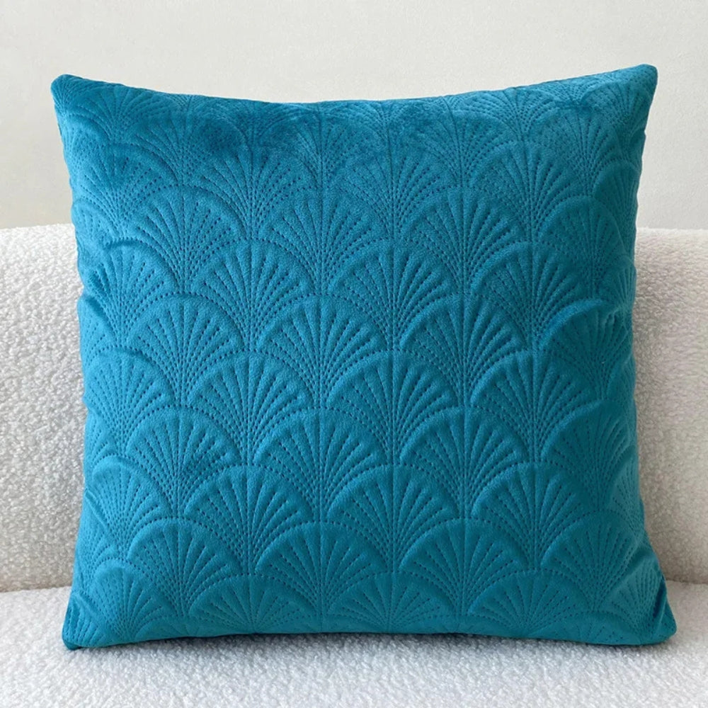 Housse de coussin en velours coquillage