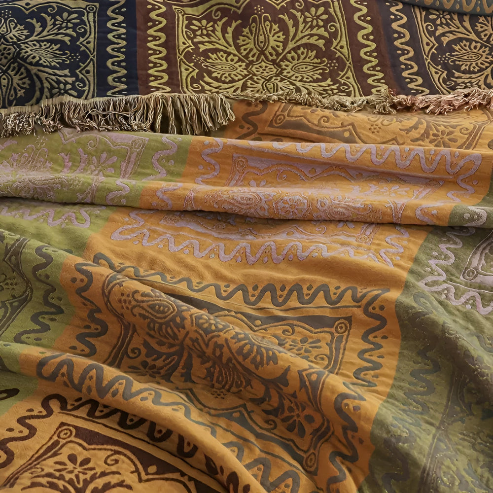 Plaid en coton à pompons mandala