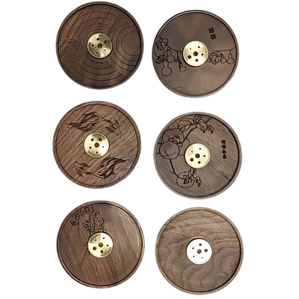 Porte-encens rond en bois et cuivre