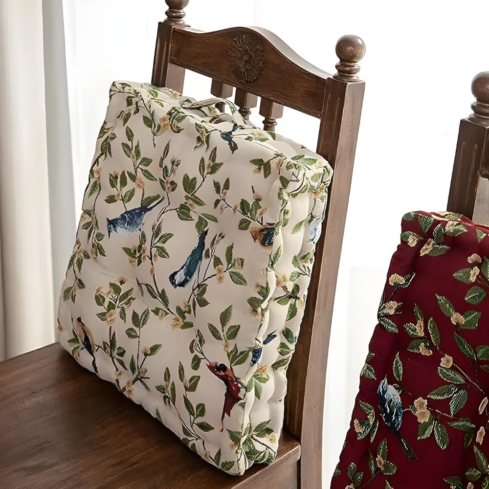 Coussin oiseaux et feuilles
