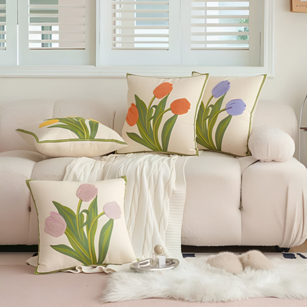 Housse de coussin tulipes en fleur – Rose