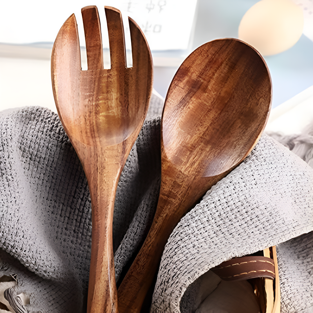 Set à salade en teck rustique | 2 pièces