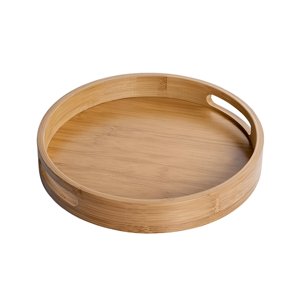 Plateau de service rond en bambou
