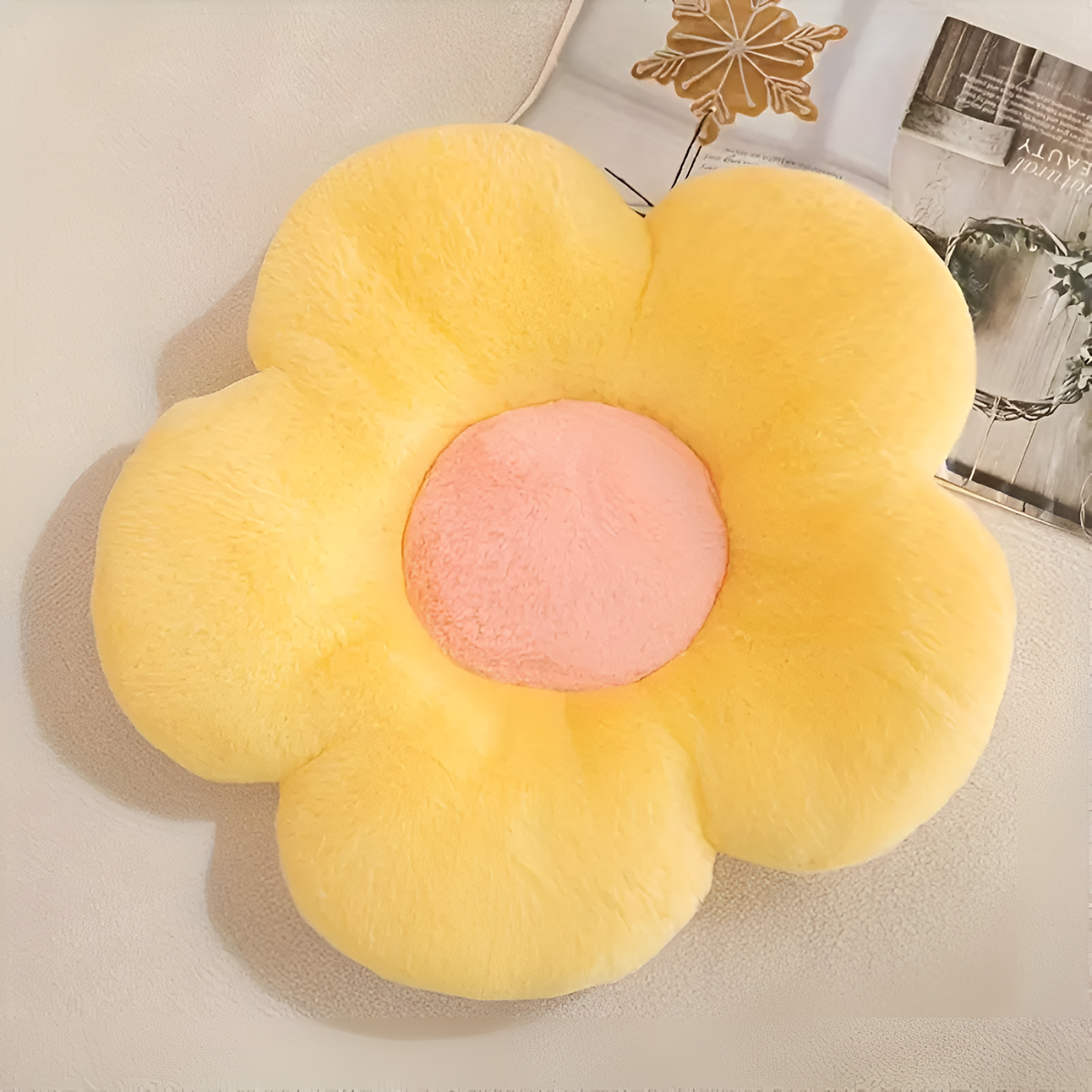 Galette de chaise moelleuse en forme de fleur – Jaune