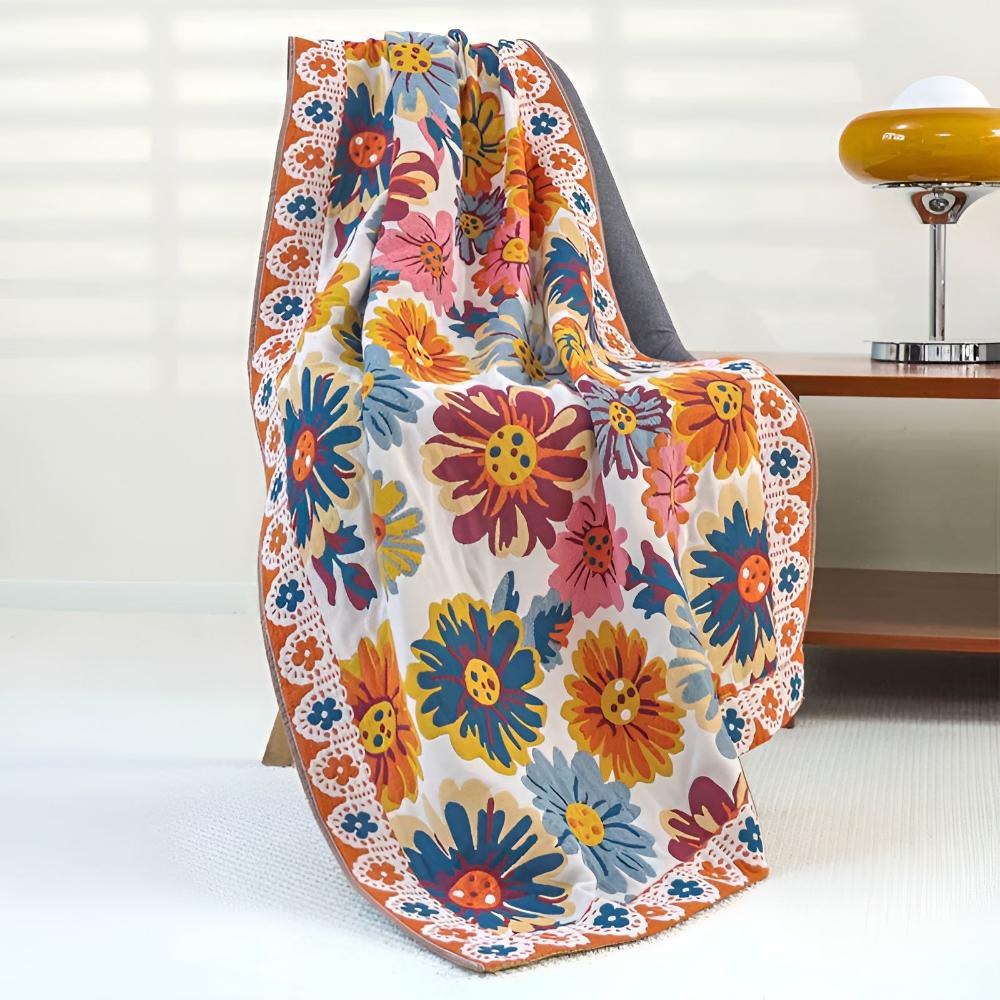 Serviette de bain Floral Fiesta – Blanc & Orange