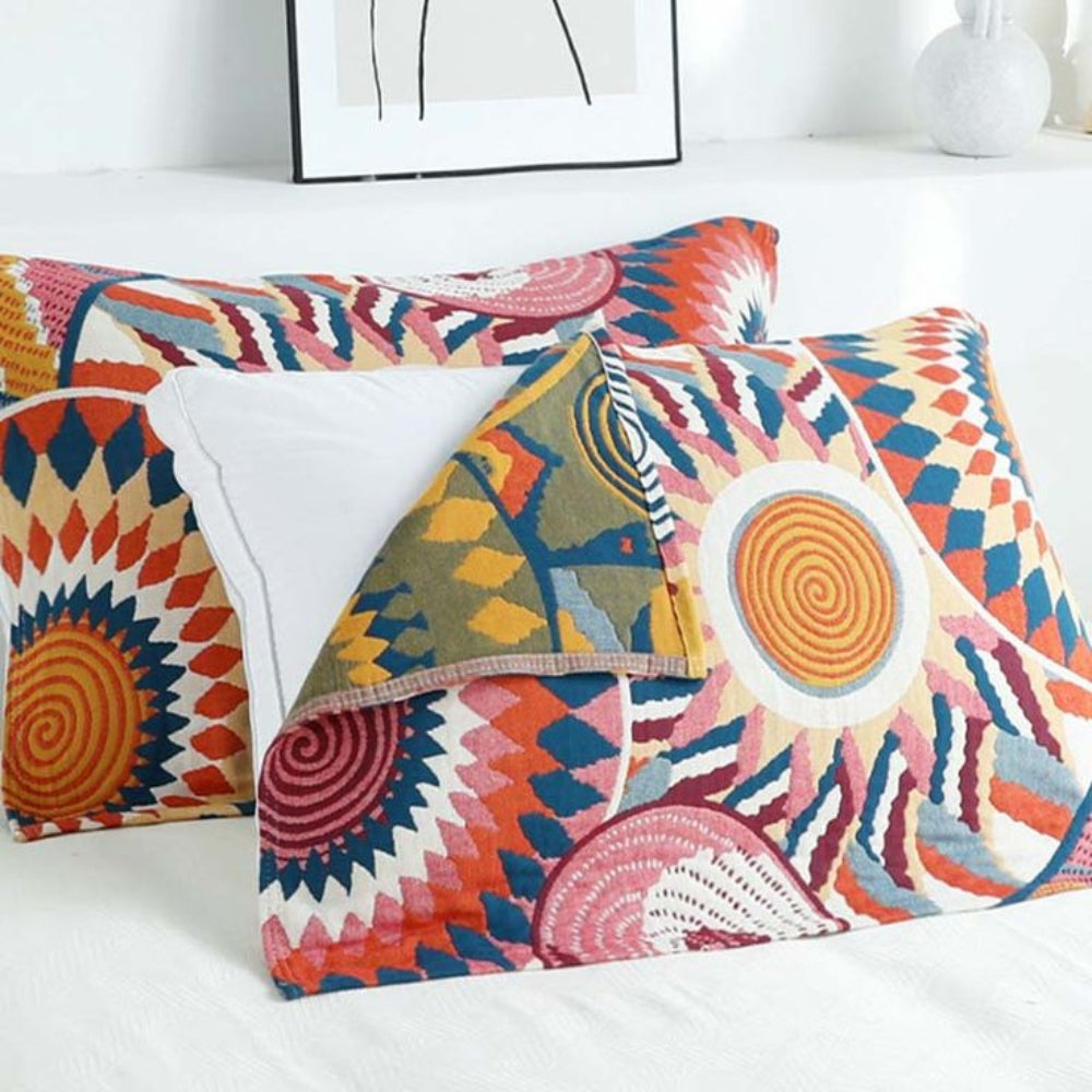 Taies d'oreiller en coton à boutons Nordic Sunburst (2 pièces)