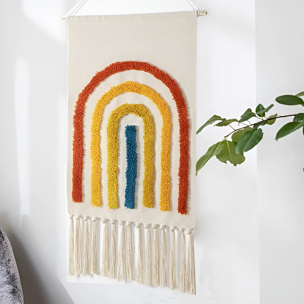 Tapisserie décorative colorée à franges