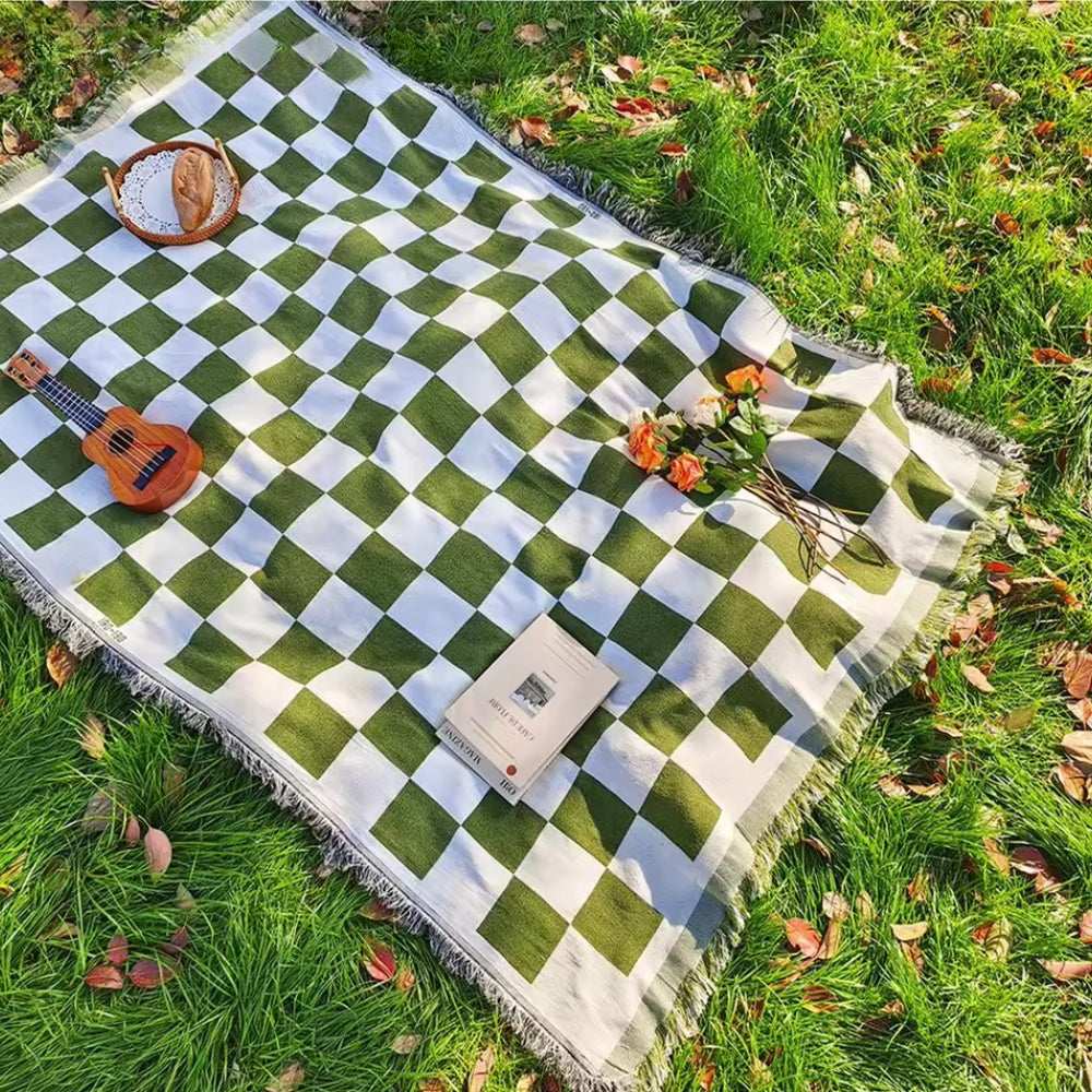 Plaid de pique-nique à carreaux et franges toutes saisons