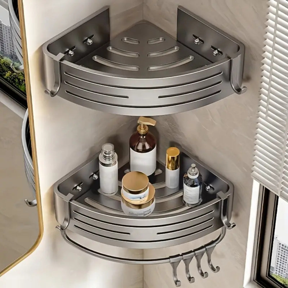 Étagère de douche d'angle en aluminium – Clair Argenté