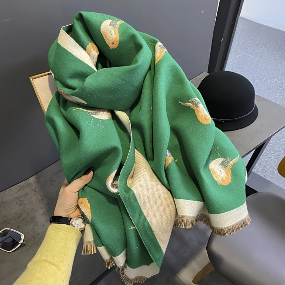 Châle jacquard respirant motif oiseaux – Emerald Finch