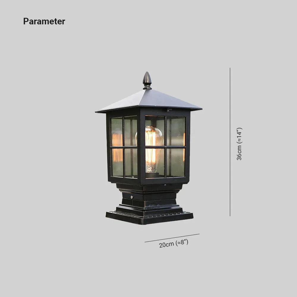 Lampe sur pilier d'exterieur en metal noir