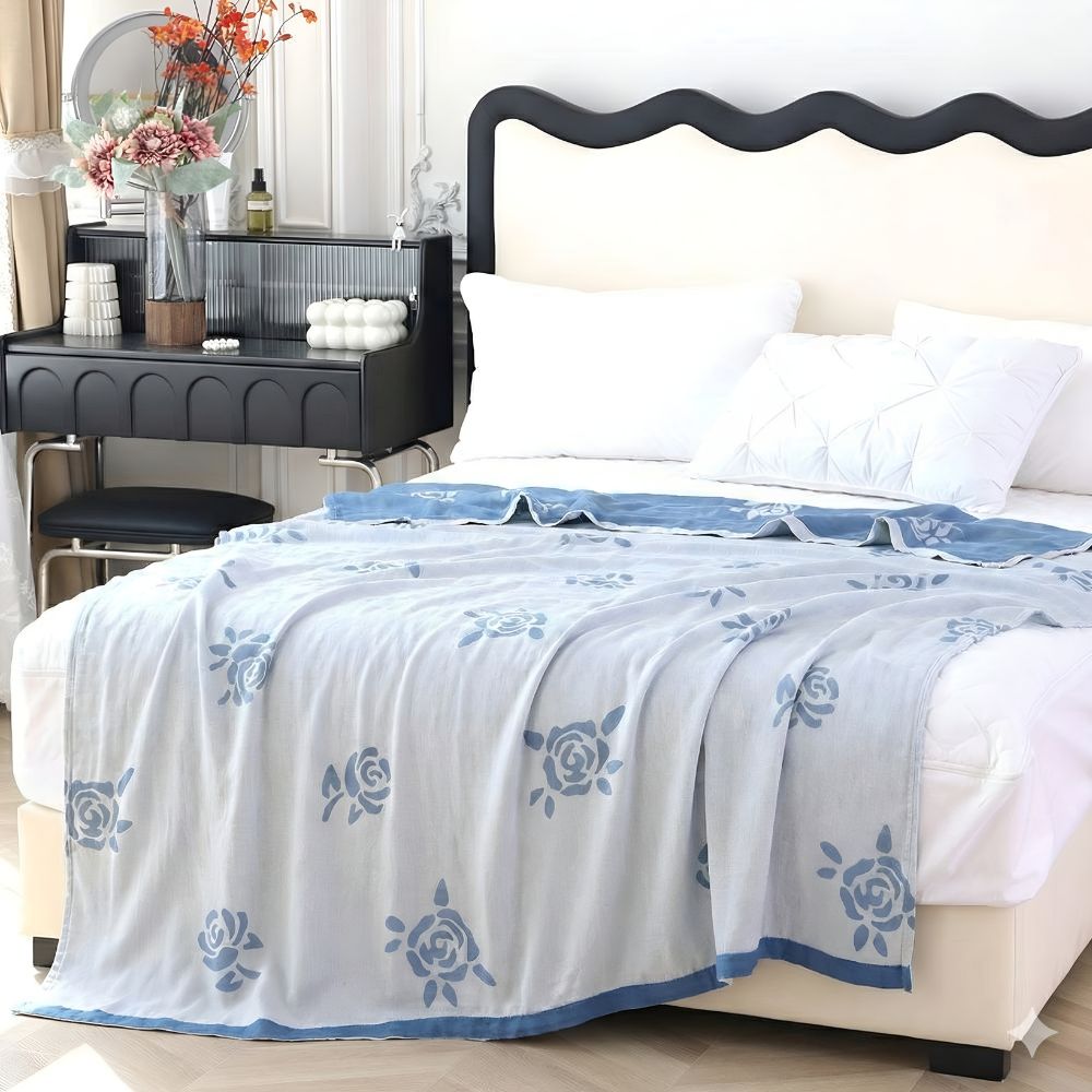Plaid rafraîchissant en fibre de bambou motif roses