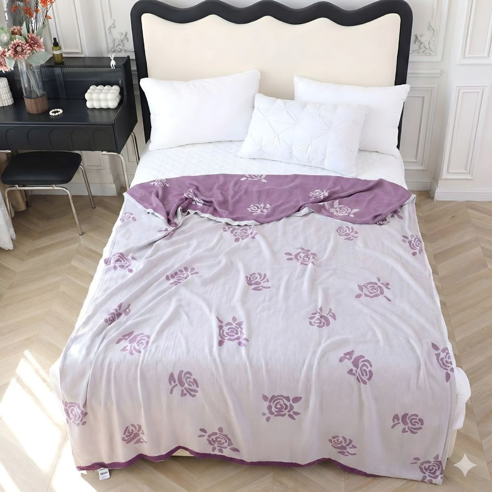Plaid rafraîchissant en fibre de bambou motif roses