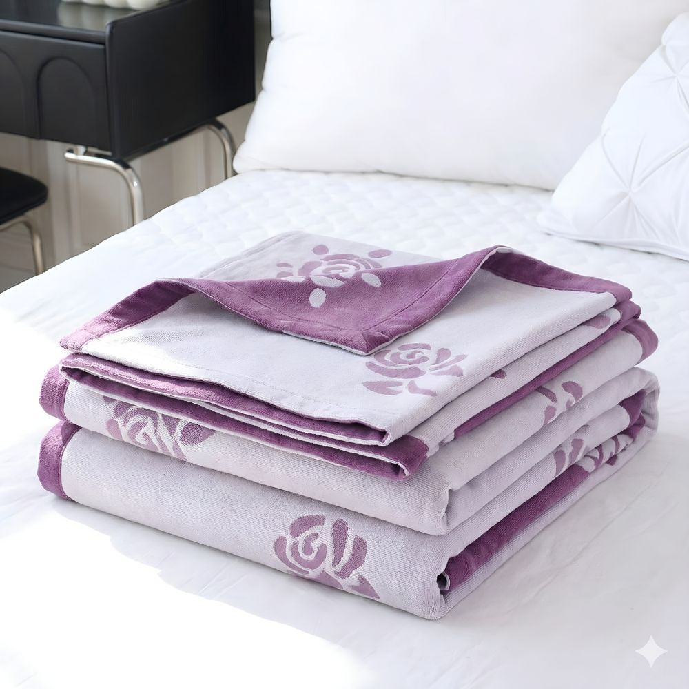 Plaid rafraîchissant en fibre de bambou motif roses