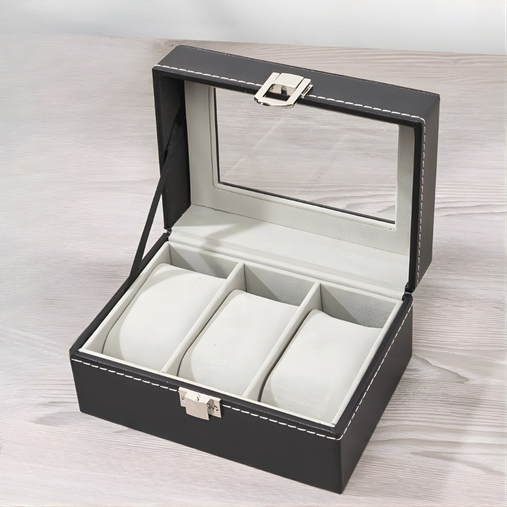 Boîte À Montres 3 Slots En Cuir
